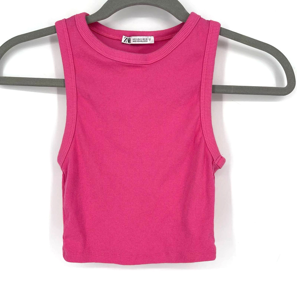Zara Pink Crop Top Small Sleeveless‎ Ribbed
